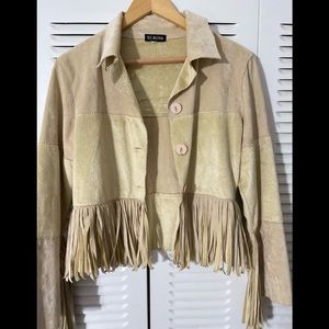 WOMAN faux fur jacket tan long sleeves fringed SIZE S